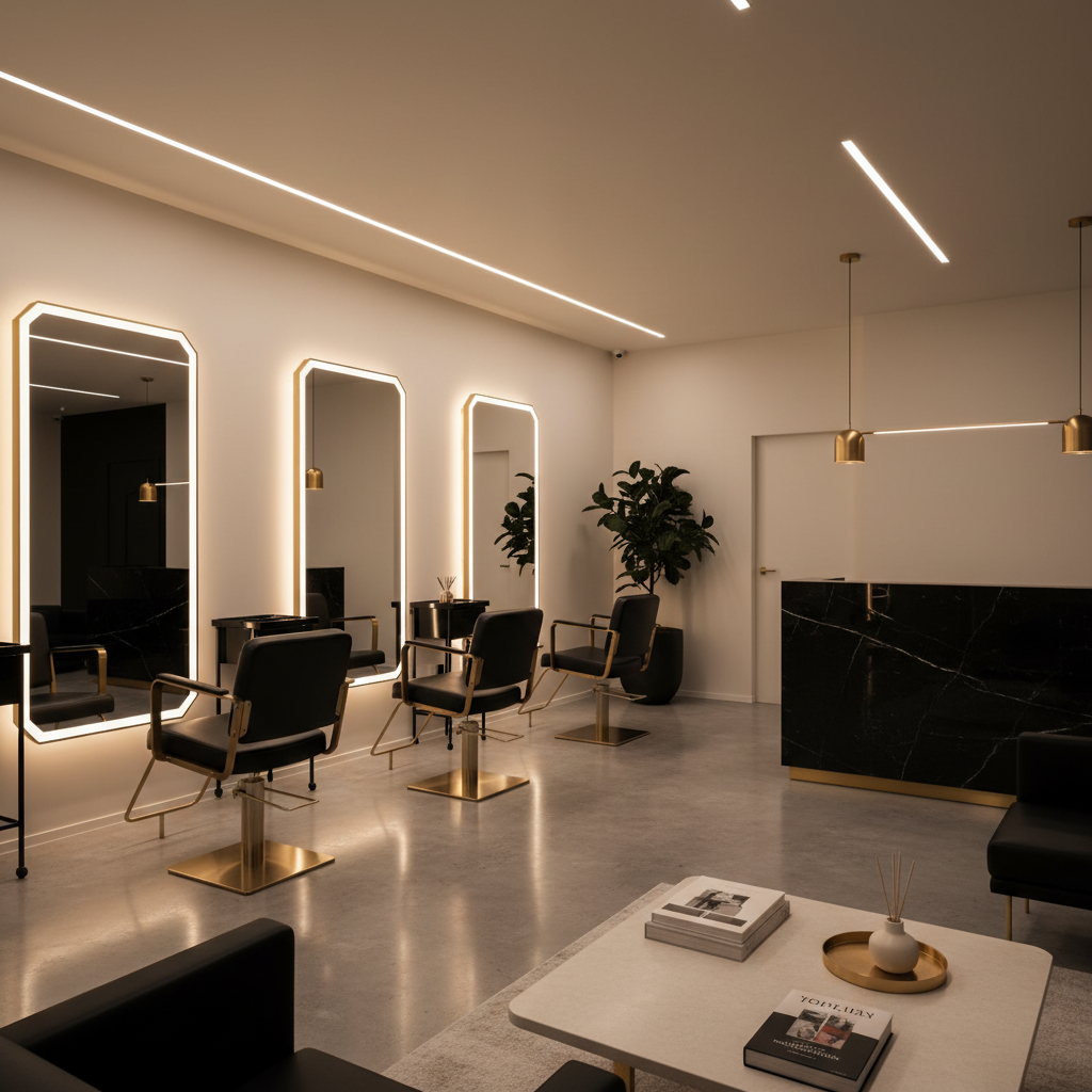 Moderner, minimalistischer Friseursalon in Hamburg mit luxuriösem Ambiente