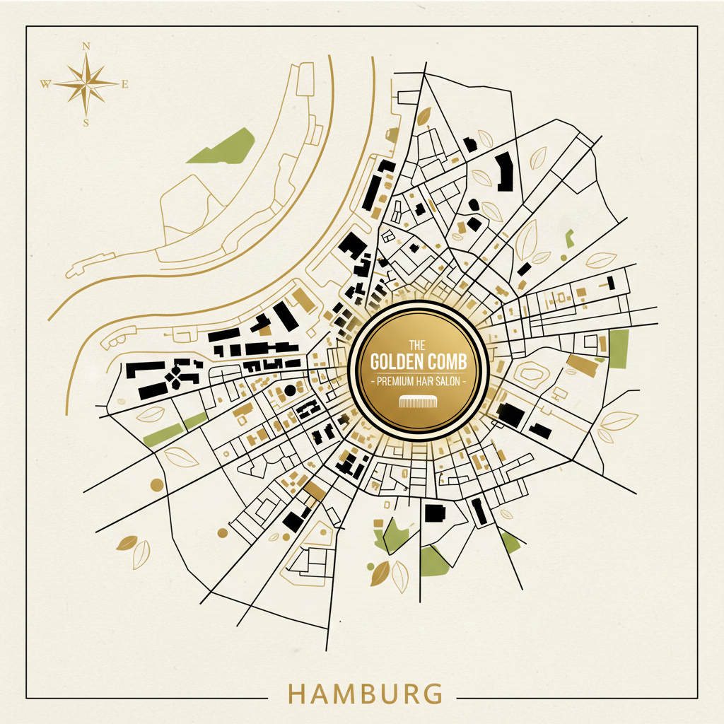 Lage des Friseursalons Haarwerk in der Hamburger Innenstadt auf einer stilisierten Stadtkarte